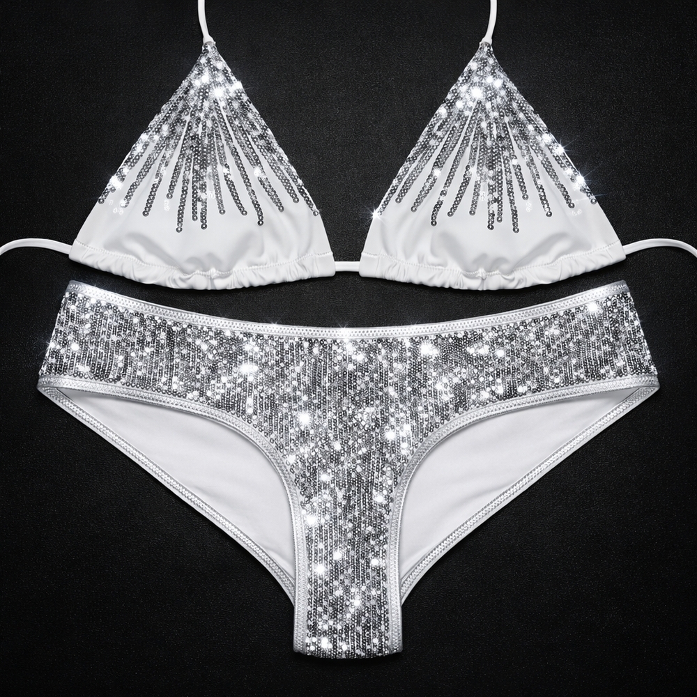Victoria's Secret White Sequin Triangle Bikini Set